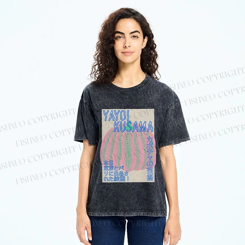 Unisex Yayoi Kusama Pink Pumpkin Printed Washed Tee