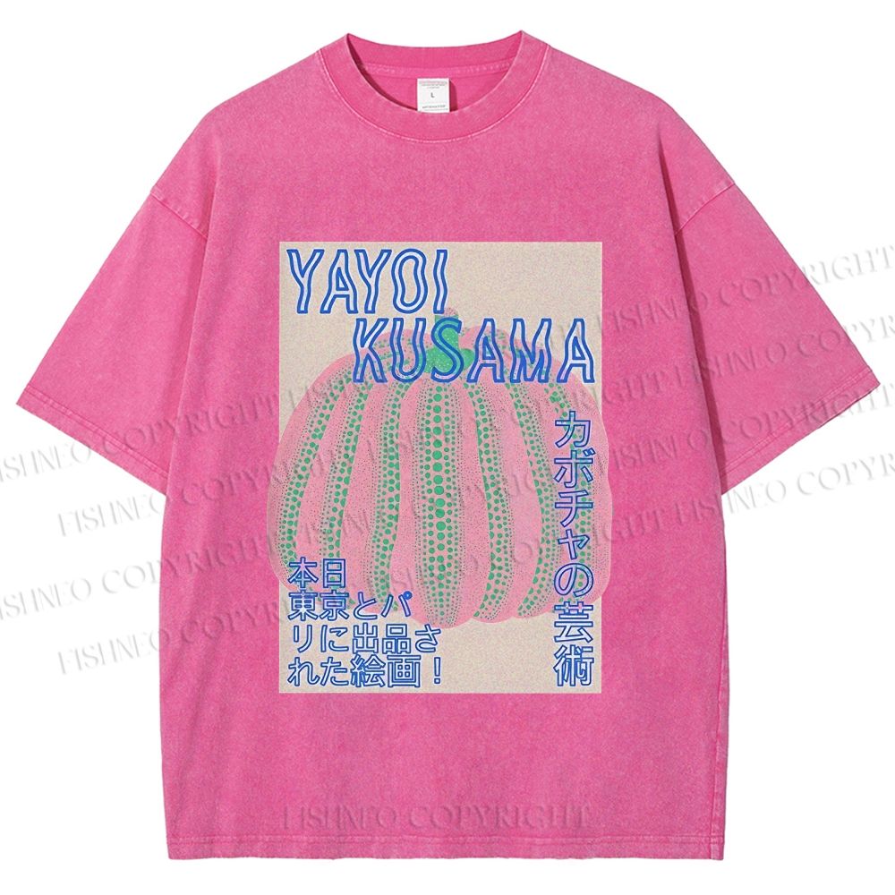 Unisex Yayoi Kusama Pink Pumpkin Printed Washed Tee