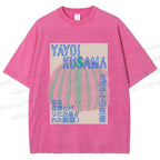 Unisex Yayoi Kusama Pink Pumpkin Printed Washed Tee