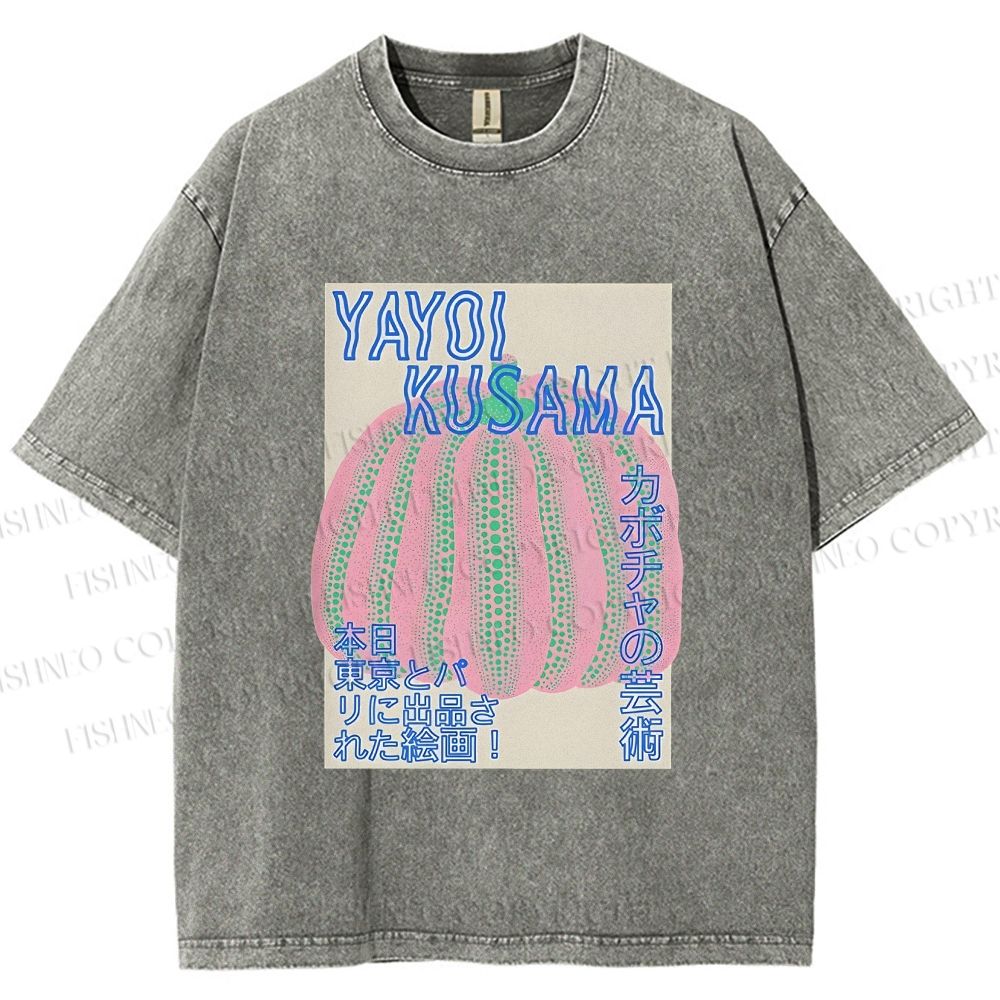 Unisex Yayoi Kusama Pink Pumpkin Printed Washed Tee