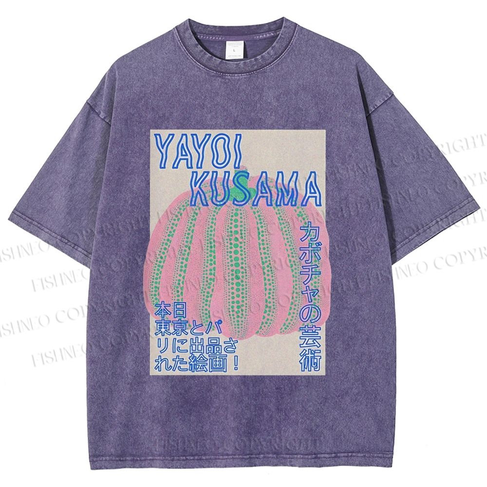 Unisex Yayoi Kusama Pink Pumpkin Printed Washed Tee