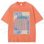 Unisex Yayoi Kusama Pink Pumpkin Printed Washed Tee
