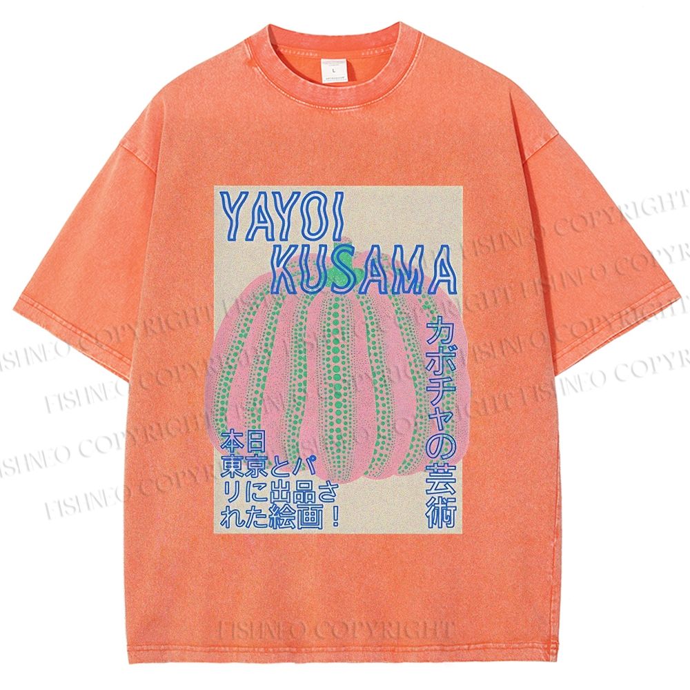 Unisex Yayoi Kusama Pink Pumpkin Printed Washed Tee