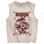 Unisex Mushroom Printed Washed Tank Top