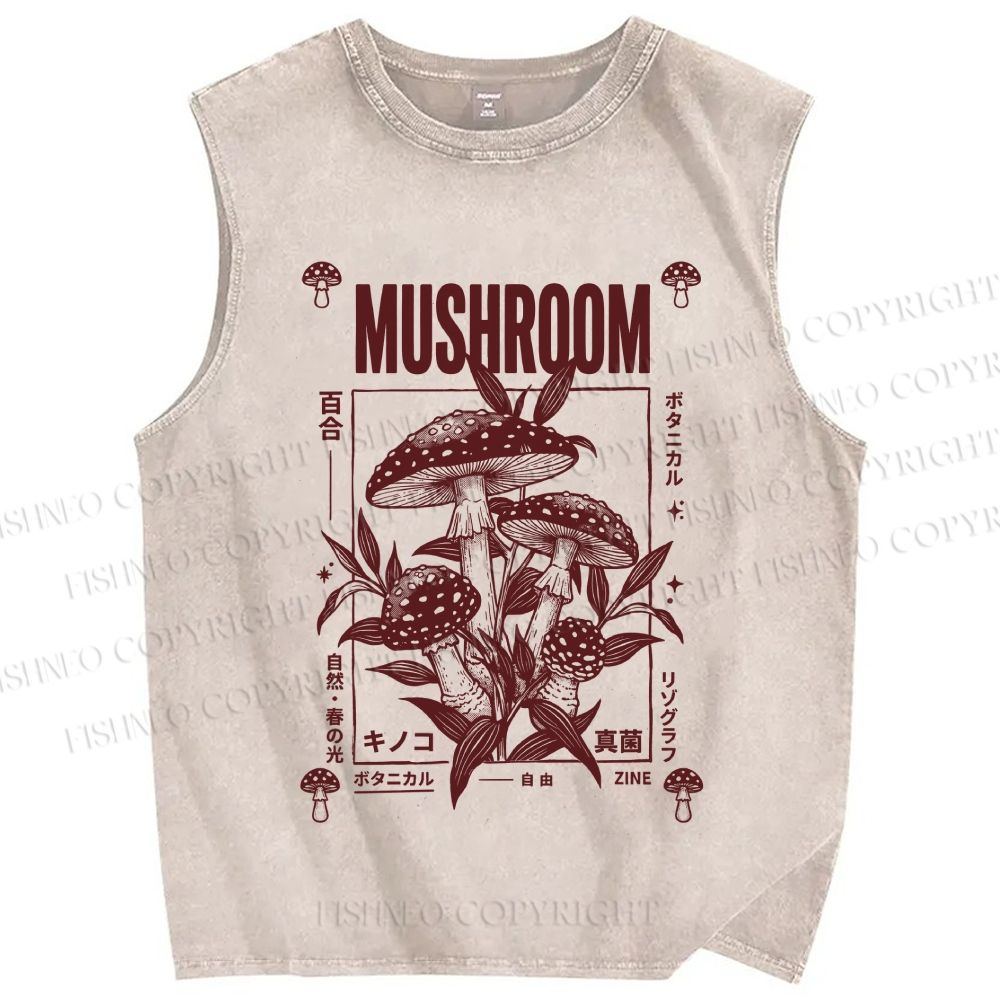 Unisex Mushroom Printed Washed Tank Top