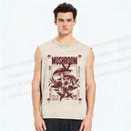 Unisex Mushroom Printed Washed Tank Top