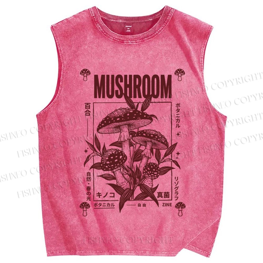 Unisex Mushroom Printed Washed Tank Top