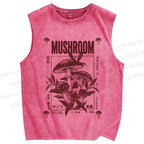 Unisex Mushroom Printed Washed Tank Top