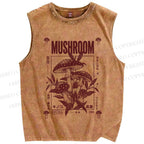 Unisex Mushroom Printed Washed Tank Top