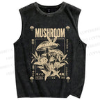 Unisex Mushroom Printed Washed Tank Top