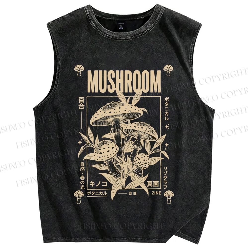 Unisex Mushroom Printed Washed Tank Top