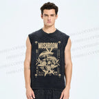 Unisex Mushroom Printed Washed Tank Top