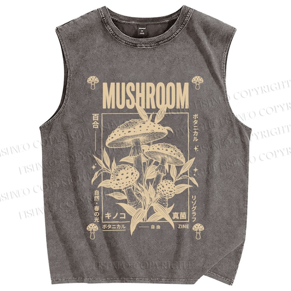 Unisex Mushroom Printed Washed Tank Top
