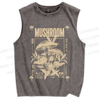 Unisex Mushroom Printed Washed Tank Top