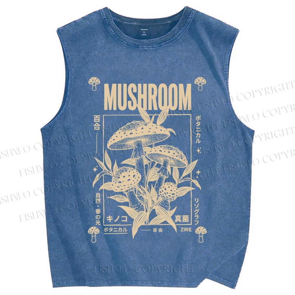 Unisex Mushroom Printed Washed Tank Top