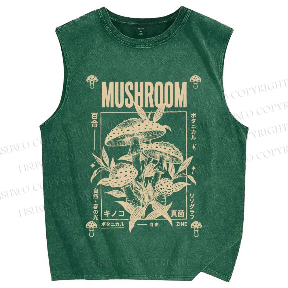 Unisex Mushroom Printed Washed Tank Top