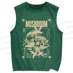 Unisex Mushroom Printed Washed Tank Top