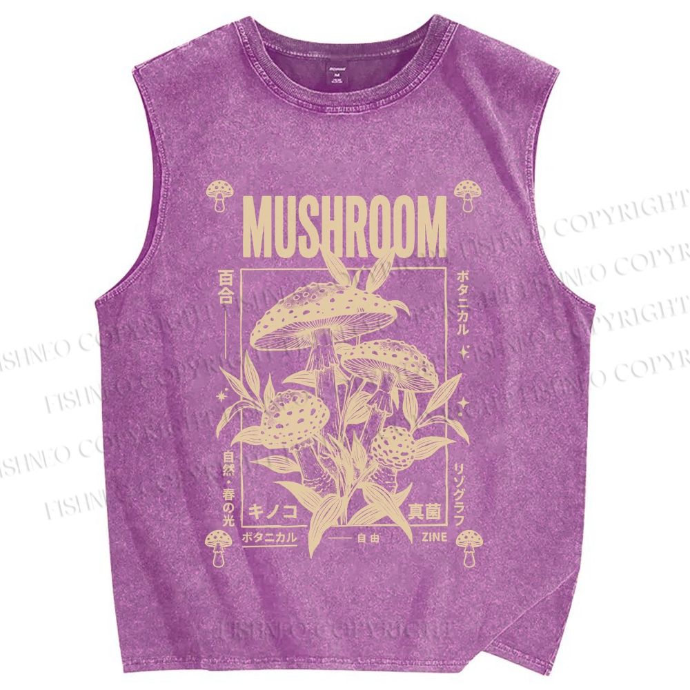 Unisex Mushroom Printed Washed Tank Top