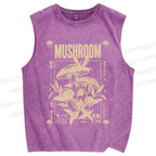 Unisex Mushroom Printed Washed Tank Top