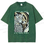 Unisex Milk Cafe Leopard Printed Washed Tee
