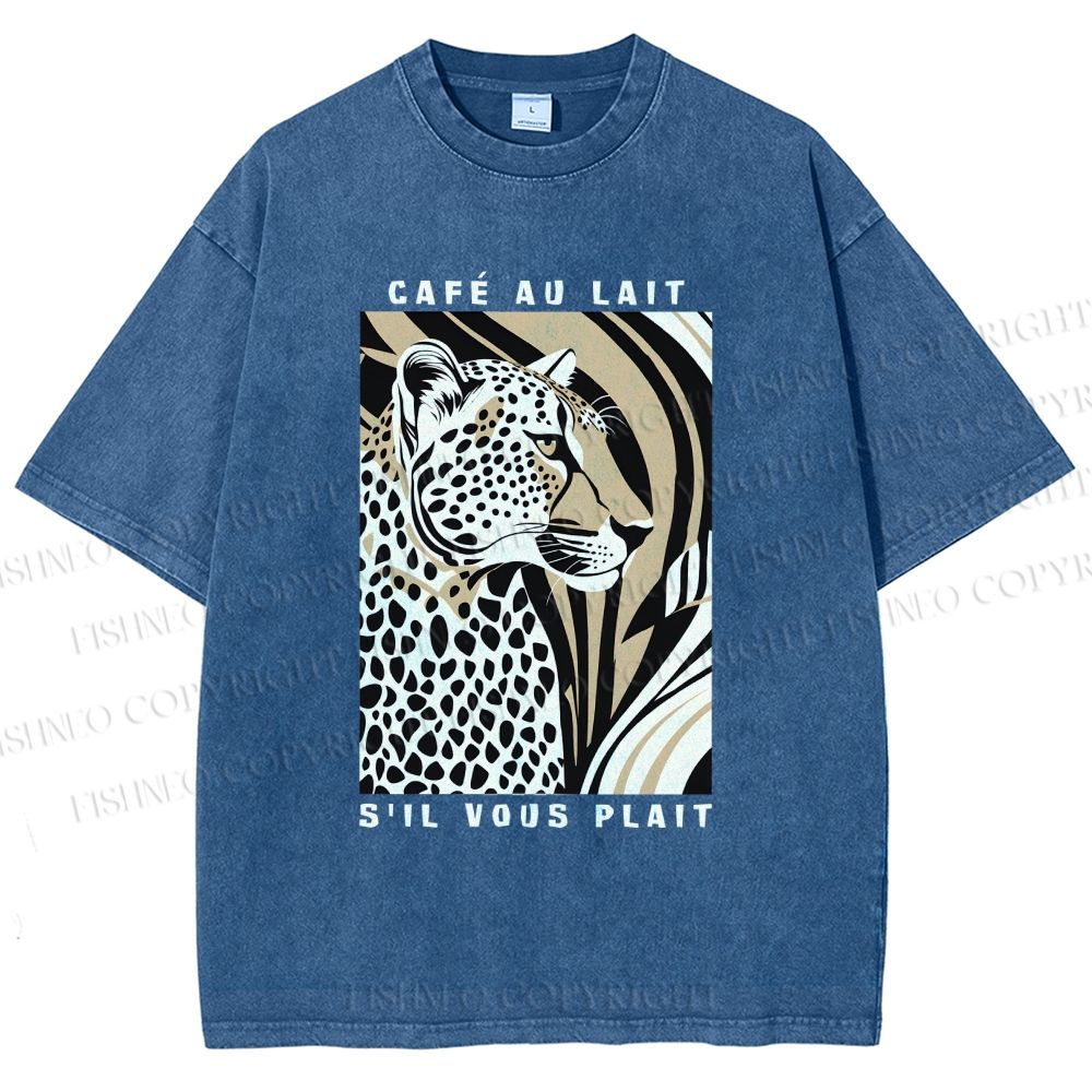 Unisex Milk Cafe Leopard Printed Washed Tee