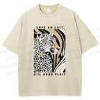 Unisex Milk Cafe Leopard Printed Washed Tee