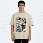 Unisex Milk Cafe Leopard Printed Washed Tee