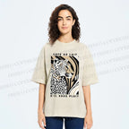 Unisex Milk Cafe Leopard Printed Washed Tee