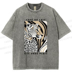 Unisex Milk Cafe Leopard Printed Washed Tee
