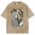Unisex Milk Cafe Leopard Printed Washed Tee