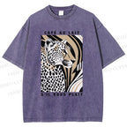Unisex Milk Cafe Leopard Printed Washed Tee