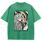 Unisex Milk Cafe Leopard Printed Washed Tee
