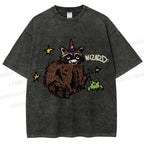Unisex Wizard Raccoon Printed Washed Tee