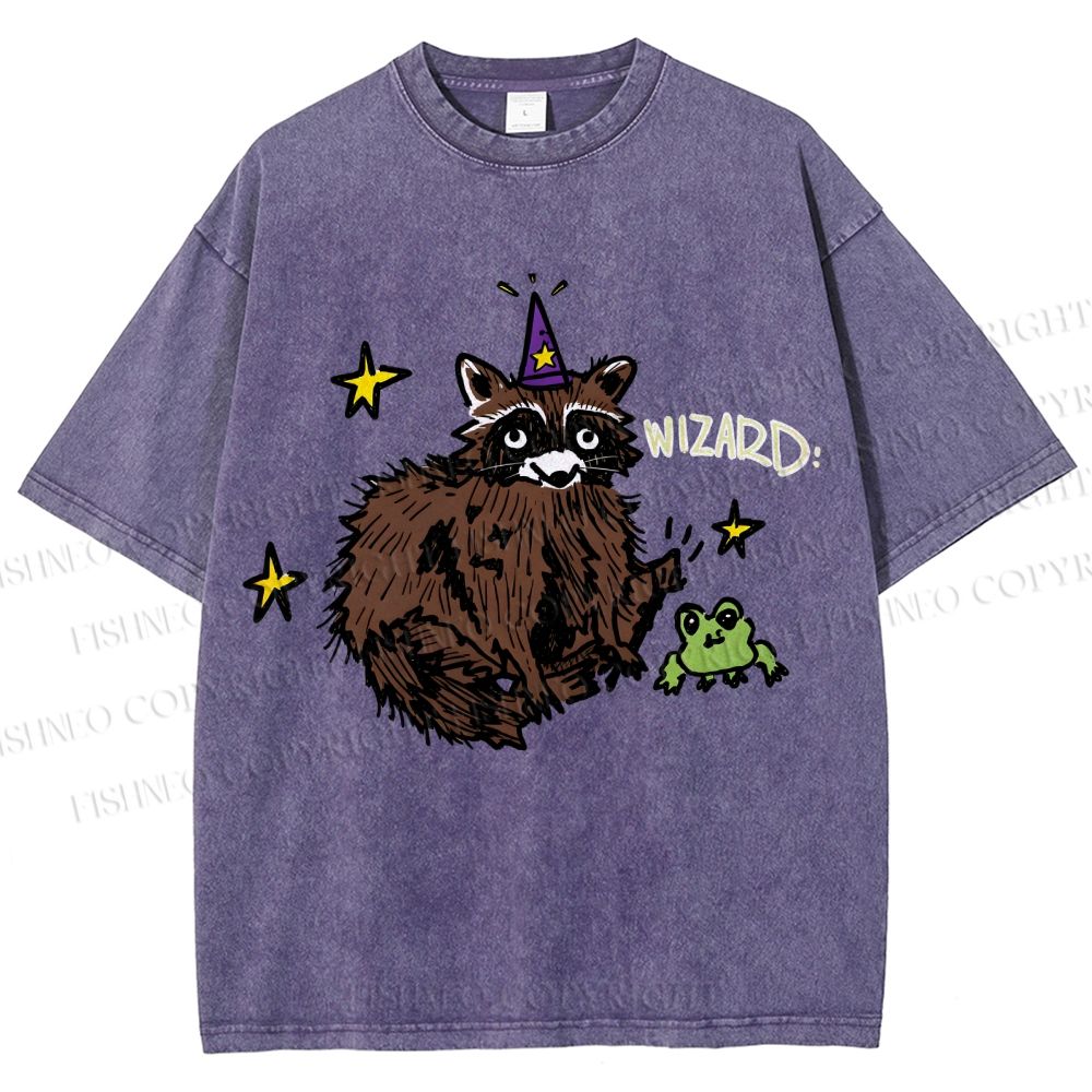 Unisex Wizard Raccoon Printed Washed Tee