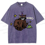 Unisex Wizard Raccoon Printed Washed Tee