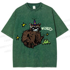 Unisex Wizard Raccoon Printed Washed Tee