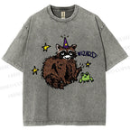 Unisex Wizard Raccoon Printed Washed Tee