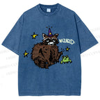Unisex Wizard Raccoon Printed Washed Tee