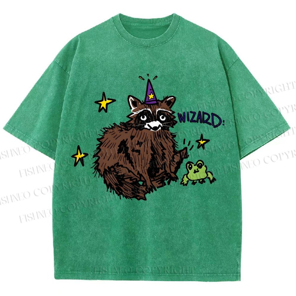 Unisex Wizard Raccoon Printed Washed Tee