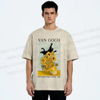 Unisex Naughty Van Gogh's Cat Printed Washed Tee