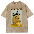 Unisex Naughty Van Gogh's Cat Printed Washed Tee