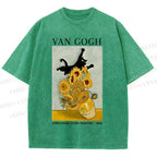 Unisex Naughty Van Gogh's Cat Printed Washed Tee
