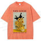 Unisex Naughty Van Gogh's Cat Printed Washed Tee