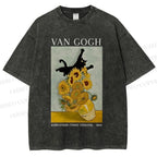Unisex Naughty Van Gogh's Cat Printed Washed Tee