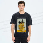 Unisex Naughty Van Gogh's Cat Printed Washed Tee