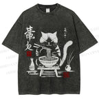 Unisex Ramen Cat Printed Washed Tee
