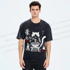 Unisex Ramen Cat Printed Washed Tee