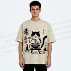 Unisex Ramen Cat Printed Washed Tee