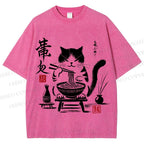 Unisex Ramen Cat Printed Washed Tee