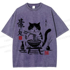 Unisex Ramen Cat Printed Washed Tee